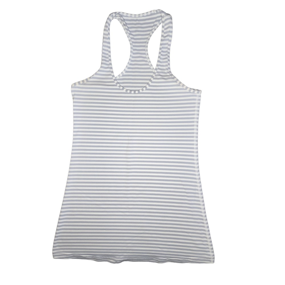 Lululemon Cool Racerback Tank Top White Gray stripes Running‎ Sports Stretch EUC